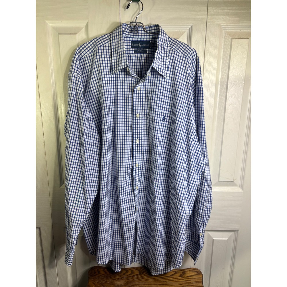 Ralph Lauren Mens XL Long Sleeve Blue‎ White Checkered Button Down Shirt